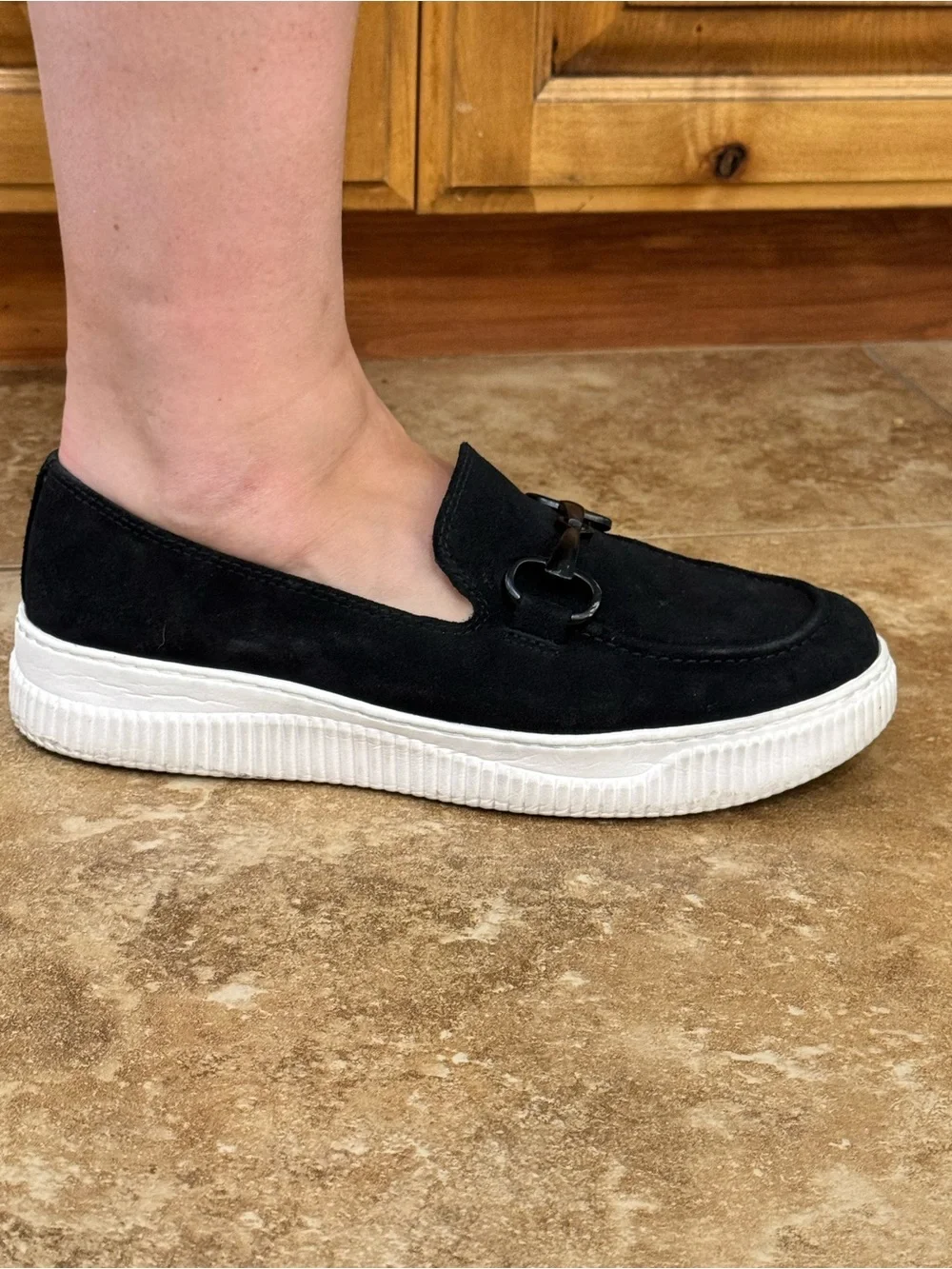 Sofft Black Suede Slip-On Loafer with White Platform Sole